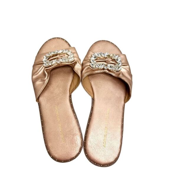 Adrianne Vittadini Sandals Size 6.5 Rose Gold Leather Open Toe Embellished - Picture 7 of 9